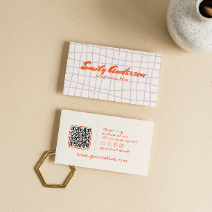 Retro Lila Handgeschriebenen, Gezeichnet QR-Code Visitenkarte
