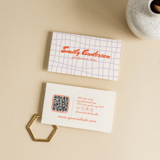 Retro Lila Handgeschriebenen, Gezeichnet QR-Code Visitenkarte