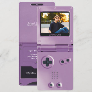 Retro Lila Handheld Gaming II Geburtstag Einladung