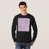Retro Lila Happy Face Checkered Pattern Trendy T-Shirt (Vorne ganz)