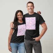 Retro Lila Happy Face Checkered Pattern Trendy T-Shirt (Unisex)