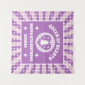Retro Lila Herzkönigin Geburtstagsbanner Wandteppich (Vorderseite (Horizontal))