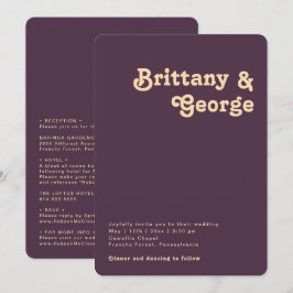 Retro Lila in einer abgerundeten Hochzeit Einladung