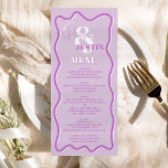 Retro lila Kurve quiggle Wavy Hochzeit Menükarte<br><div class="desc">Ein cooles Hochzeitsmenü mit individuellen Namen mit handgeschriebenem Kalligraphie- und Serif-Schriftart,  2 Namen ,  zwei Stile mit Retro boho lila Lavendel-Kurve quiggle wavy Hochzeit. Alle Texte,  Namen und Hintergrundfarben sind für Sie individuell einstellbar,  um Ihre Hochzeitssuite zu mischen und anzupassen.</div>