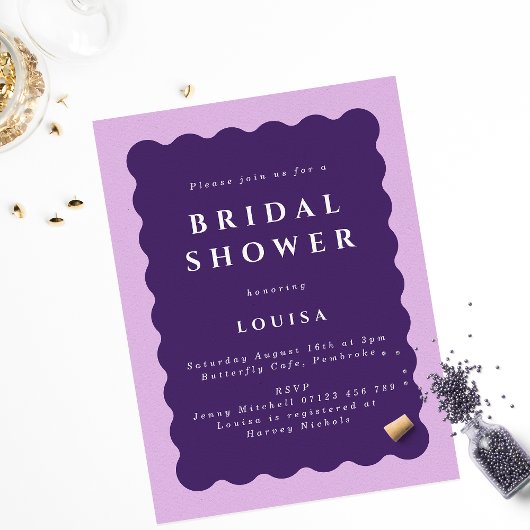 Retro Lila & Lilac Wavy Brautparty Einladung