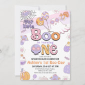 Retro Lila Little Boo Halloween 1. Geburtstag Einladung (Vorderseite)