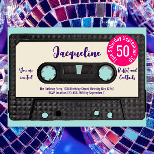 Retro-Lila-Musik-Kassette-Mix-Tape 50. Geburtstag Einladung