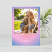 Retro Lila Pink Gradient 3 Foto Abschluss Ankündigung (Stehend Vorderseite)