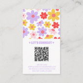 Retro Lila QR Code Groovy Floral Girly Boho Visitenkarte (Rückseite)