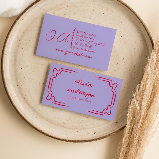 Retro Lila Red Handwriting Gezeichnet Einzigartige Visitenkarte