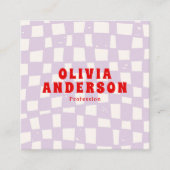 Retro Lila Red QR Code Groovy Checkered Boho Fun Quadratische Visitenkarte (Vorderseite)