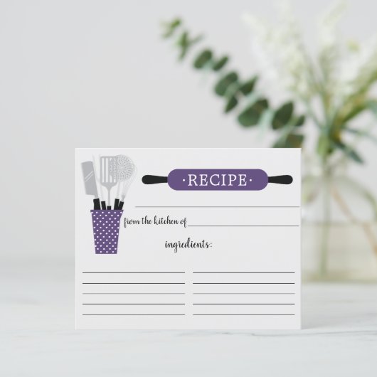 Retro Lila Rolling Button Kitchen Tools Rezeptkart (Stehend Vorderseite)