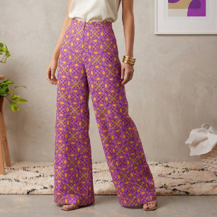 Retro Lila Rosa Orange Geometrisches Fliesenmuster Stoff