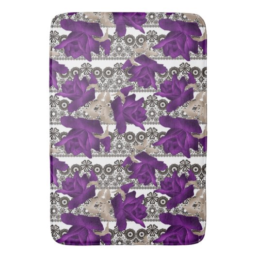 Retro, lila Rose Badematte (Vorderseite Vertikal)