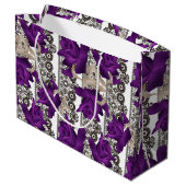 Retro, lila Rose Große Geschenktüte (Rückseite Schrägansicht)