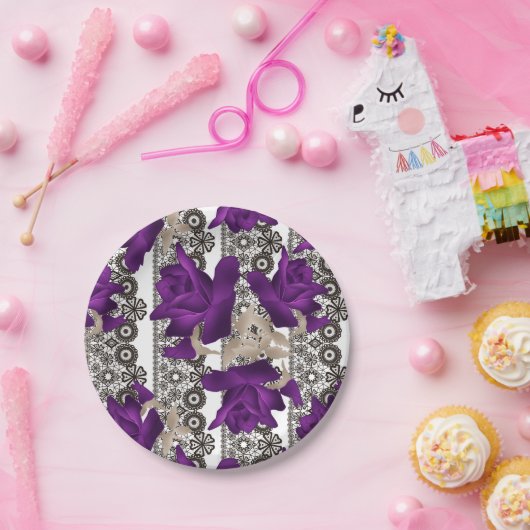 Retro, lila Rose Pappteller (Party)