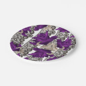 Retro, lila Rose Pappteller (Schrägansicht)