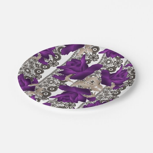 Retro, lila Rose Pappteller (Schrägansicht)