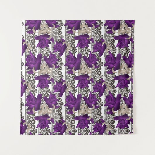 Retro, lila Rose Wandteppich (Vorderseite)