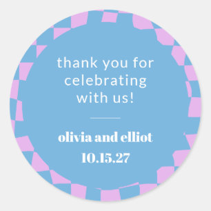 Retro Lila Schachbrett Muster Benutzerdefinierte P Runder Aufkleber