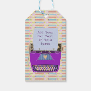 Retro lila Schreibmaschinen-Mitte- des Geschenkanhänger