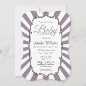 Retro Lila Sonnenstrahl Streifen Babydusche Einladung (Vorderseite)