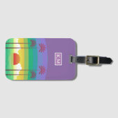 Retro Lila Sunset Palm Trees Art Monogramm Gepäckanhänger (Vorderseite (Horizontal))