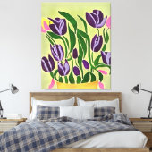 Retro Lila Tulip Abstrakte Kunst Leinwanddruck (Insitu (Schlafzimmer))