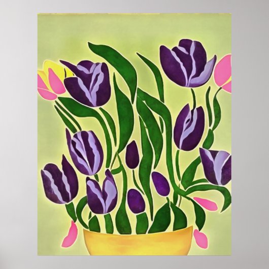 Retro Lila Tulip Abstrakte Kunst Poster (Vorne)
