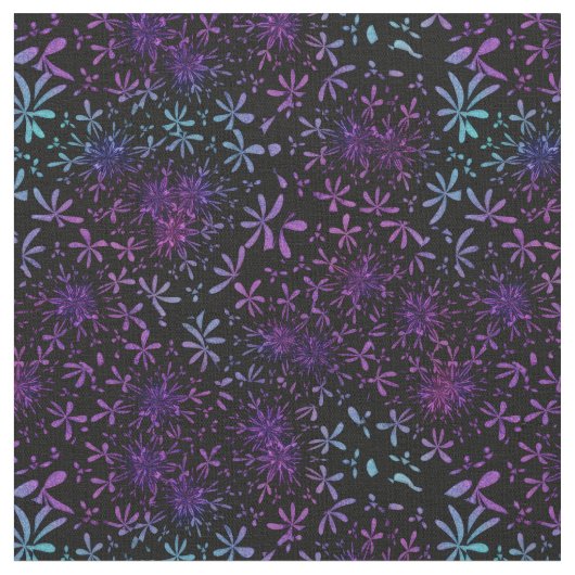 Retro lila Türkis-Blumenbatik Stoff (Nahaufnahme)