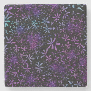 Retro Lila Türkis Floral Batik Steinuntersetzer