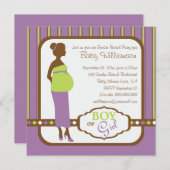 Retro lila und grünes Baby-Geschlecht decken Party Einladung (Vorne/Hinten)