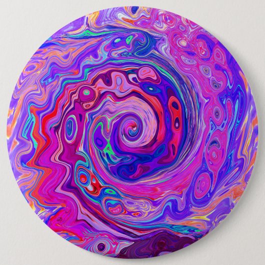 Retro Lila und Orange Abstrakt Groovy Swirl Button (Vorderseite)