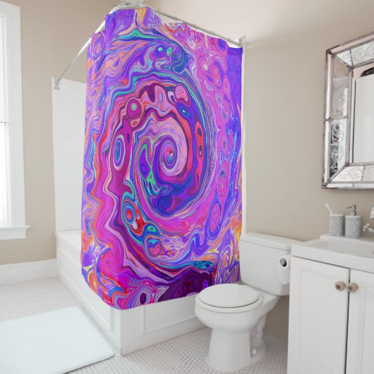 Retro Lila und Orange Abstrakt Groovy Swirl Duschvorhang (Beispiel)