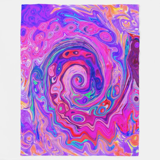 Retro Lila und Orange Abstrakt Groovy Swirl Fleecedecke (Vorderseite)
