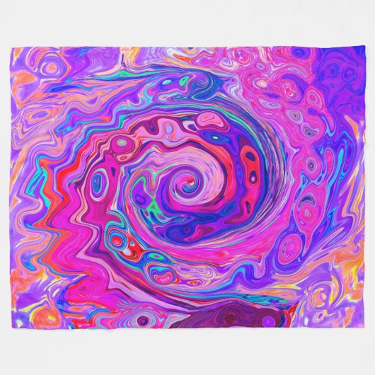 Retro Lila und Orange Abstrakt Groovy Swirl Fleecedecke (Vorderseite (Horizontal))
