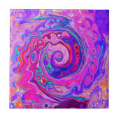 Retro Lila und Orange Abstrakt Groovy Swirl Fliese (Vorderseite)