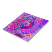 Retro Lila und Orange Abstrakt Groovy Swirl Fliese (Seite)