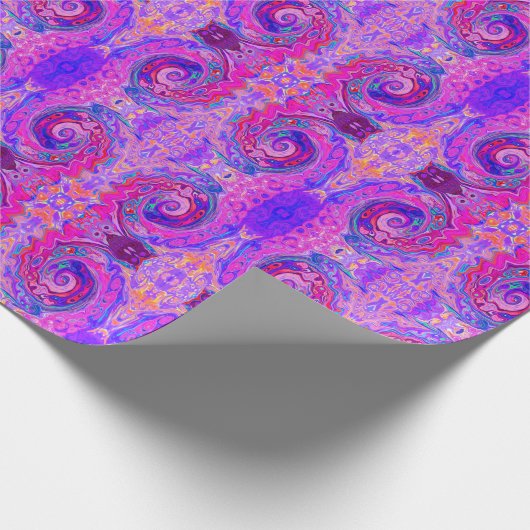 Retro Lila und Orange Abstrakt Groovy Swirl Geschenkpapier (Ecke)