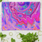 Retro Lila und Orange Abstrakt Groovy Swirl Geschirrtuch (Gefaltet)