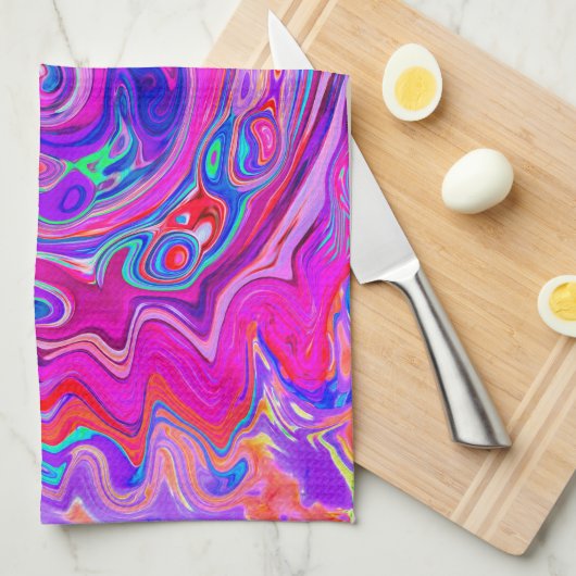 Retro Lila und Orange Abstrakt Groovy Swirl Geschirrtuch (Viertel Falte)