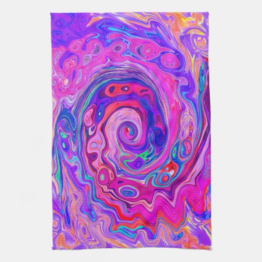 Retro Lila und Orange Abstrakt Groovy Swirl Geschirrtuch (Vertikal)