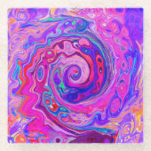 Retro Lila und Orange Abstrakt Groovy Swirl Glasuntersetzer (Vorderseite)
