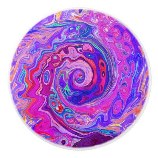 Retro Lila und Orange Abstrakt Groovy Swirl Keramikknauf (Vorderseite)