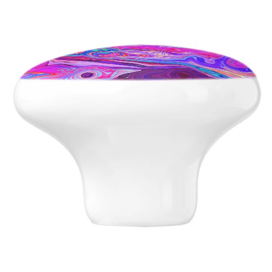 Retro Lila und Orange Abstrakt Groovy Swirl Keramikknauf (Seitenansicht)