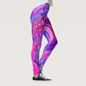 Retro Lila und Orange Abstrakt Groovy Swirl Leggings (Rechts)