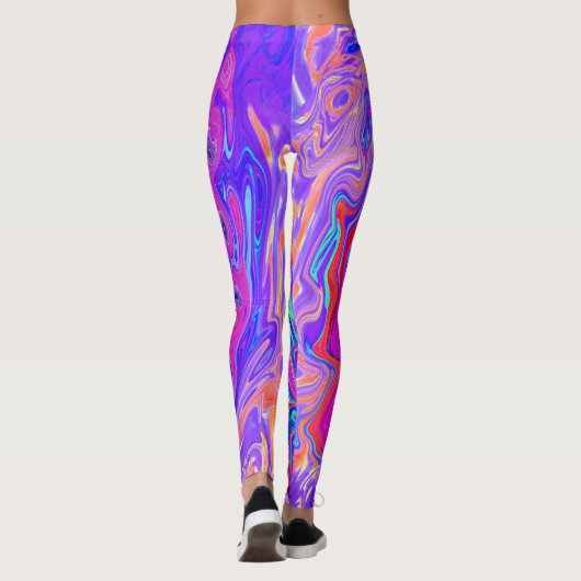 Retro Lila und Orange Abstrakt Groovy Swirl Leggings (Rückseite)