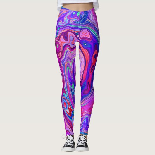 Retro Lila und Orange Abstrakt Groovy Swirl Leggings (Vorderseite)