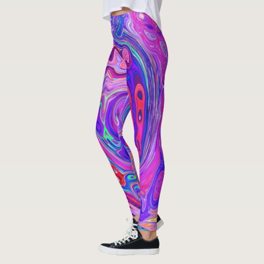 Retro Lila und Orange Abstrakt Groovy Swirl Leggings (Links)
