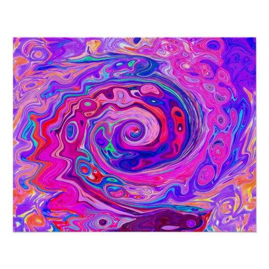 Retro Lila und Orange Abstrakt Groovy Swirl Poster (Vorderseite)